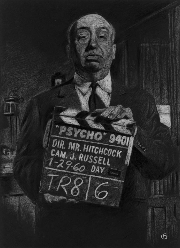 Alfred Hitchcock dessin portrait pastels secs
