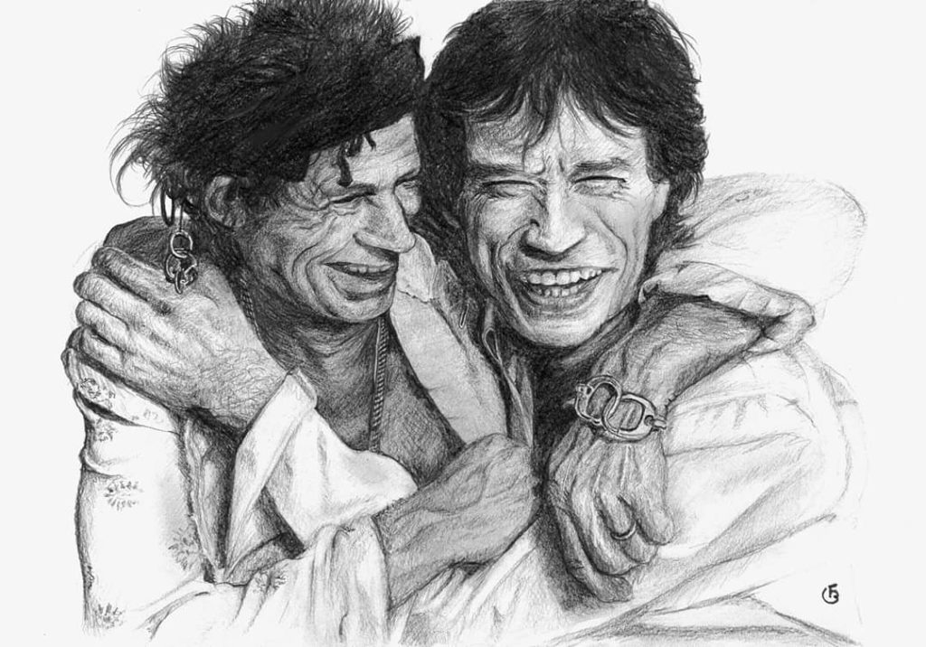 Rolling Stones Mick Jagger Keith Richard dessin protrait crayon