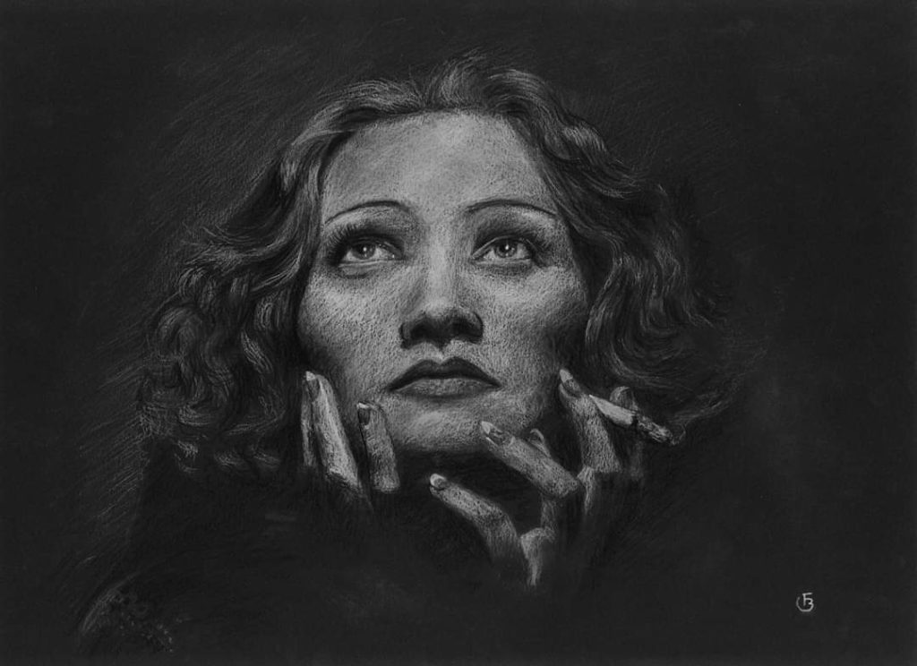 Marlène Dietrich dessin portrait pastels secs