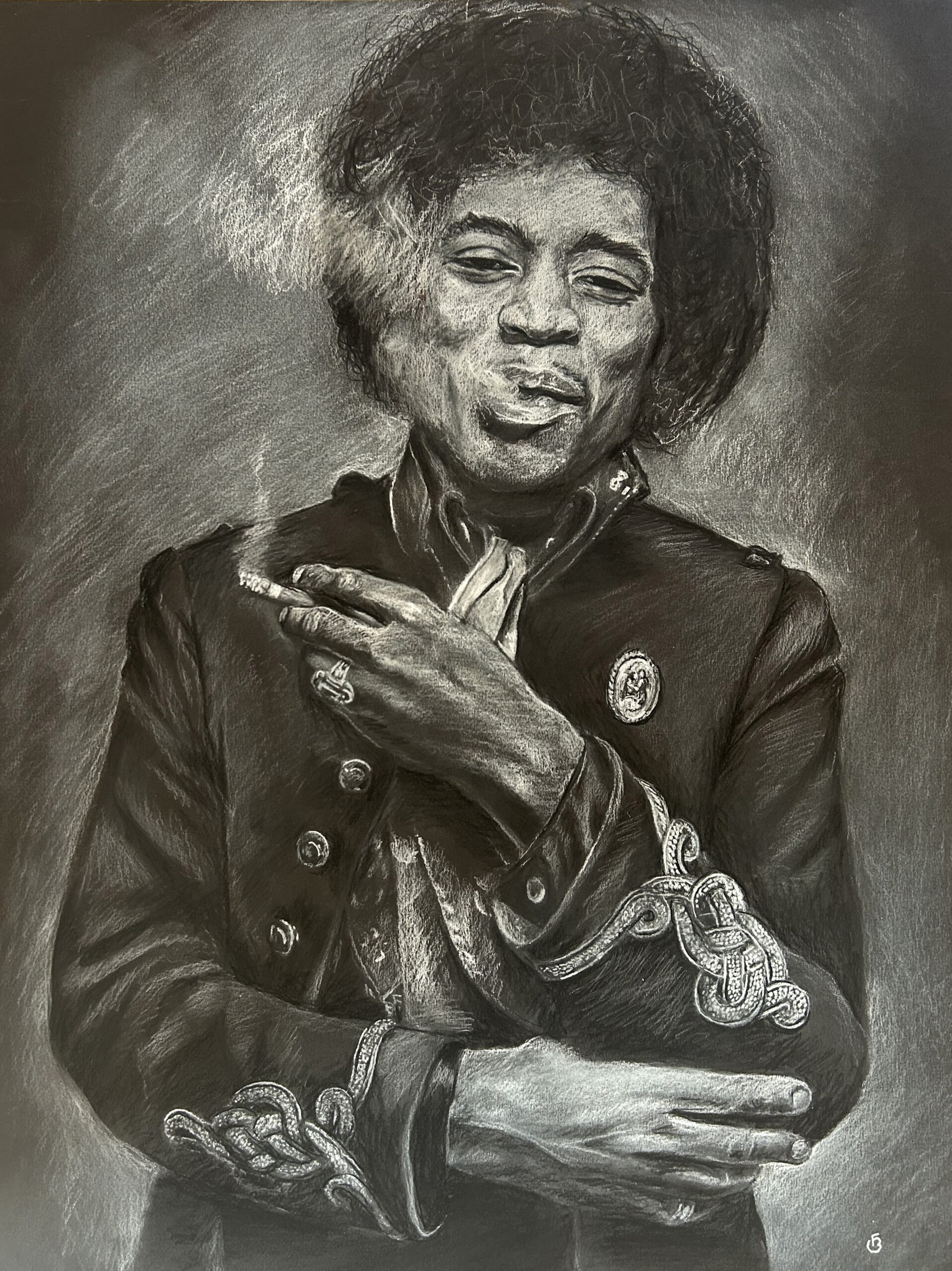 Jimmy Hendrix dessin crayons pastels secs